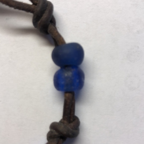 artist made leather knot bracelet with blue and silver beads. NWOT - Picture 3 of 4